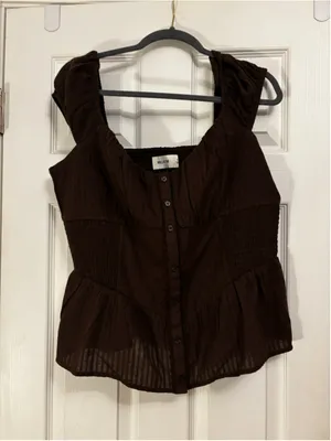 Hollister Brown Peplum Blouse Size XL thumbnail 3