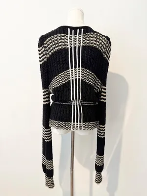 Laureate Lane Cardigan Size‎ XL Wool Striped Chunky Rope Tie Sweater Retro Boho thumbnail 10