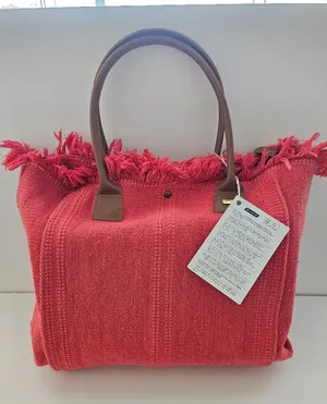 NWT TSD12 Coral Woven Boho Tote with Leather Trim & Crossbody Strap thumbnail 1