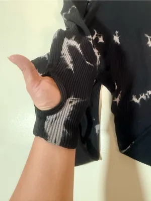 Women's Black Tie-Dye Long-Sleeve Jumpsuit thumbnail 7