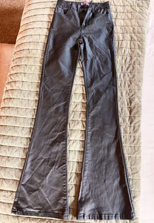 Edikted Black Coated Faux Leather Flare Pants High Rise Bell Bottom Jeans Size S thumbnail 1