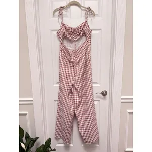 Song of Style Senna Jumpsuit Gingham Checkered Wide Leg‎ Taupe White XL thumbnail 2