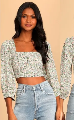 Lulus Even Sweeter Floral Print‎ Crop Top Xsmall thumbnail 1