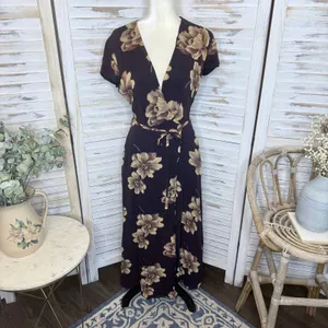 J. CREW VINTAGE Women's 6 Floral Wrap Maxi Dress Flutter Sleeve Brown 90s Y2K thumbnail 3