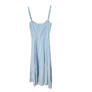 SNDYS Alessia Drop Waist Midi Dress Baby Blue Gathered Bust XS thumbnail 4