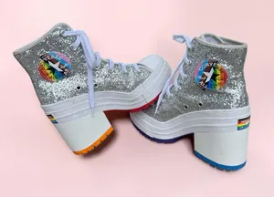 Converse Chuck 70 De Luxe Heel Disco Glam Silver Glitter Pride Chunky women sz 5 thumbnail 1