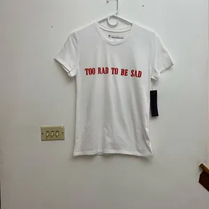 Prince Peter Collection Too Rad To Be Sad Graphic Tee NWT Size XS White thumbnail 2