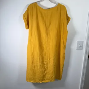 Eileen Fisher Dress 100% Organic Cotton Women Small‎ Yellow Gauze Shift Coastal thumbnail 7