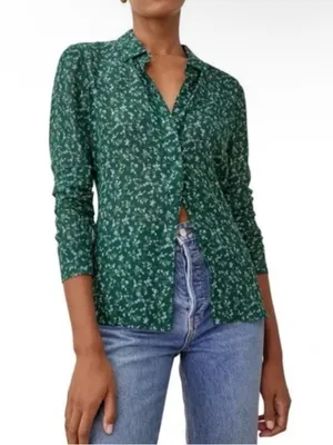Reformation Small Violet Blouse Clementine Green Floral Office Sheer Cottage thumbnail 6