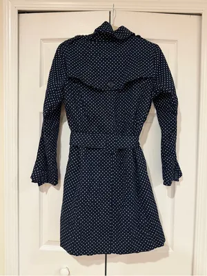 London Fog Navy and White Polka Dot Trench Coat thumbnail 5