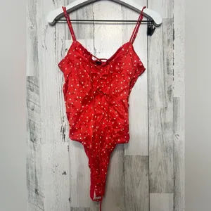 Zara Red Star Print Lace-Up Bodysuit Size XS NWT thumbnail 7