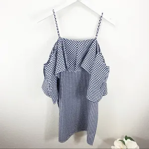 Amanda Uprichard Marise Dress Navy Gingham Ruffle Size medium m revolve thumbnail 5