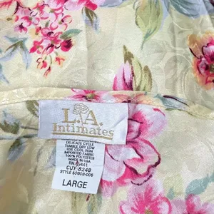 LA Intimates Lingerie Size Large Butter Floral Satin Coquette Lace Slip Romantic thumbnail 6