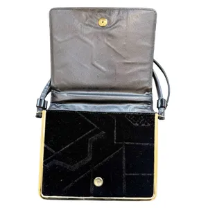 VTG Black Velvet Evening Handbag Gold Frame Retro Geometric Whimsigoth Purse thumbnail 5