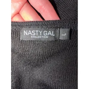 Nasty Gal Sweater Women Large Black Boat‎ Neck White Varsity Stripe Sleeve Knit thumbnail 7