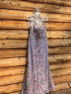 NWOT MAC DUGGAL 69049 Purple Spaghetti Strap Floral Embroidered Trumpet Gown thumbnail 7