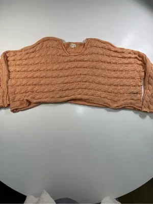 POL Cropped Cable Knit Sweater in Peach thumbnail 2