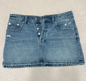 ZARA Mini Skirt Denim Light Wash Distressed thumbnail 1