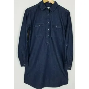 Ann Taylor LOFT Women's ‎ Small Dark Blue Denim Long Roll Tab Sleeve Dress Tunic thumbnail 2