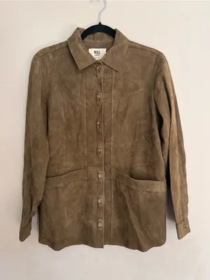 Sezane Camel Suede Goat Leather Will Jacket Olive Green Size Small thumbnail 3