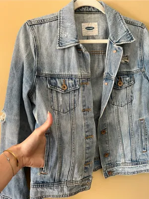 Old Navy Light Blue Distressed Denim Jacket thumbnail 4