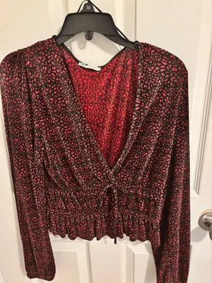 Zara black and red leopard pleated blouse thumbnail 1