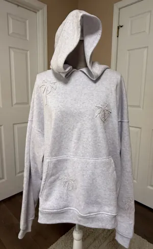 Full Tilt So Soft Women’s Gray Fleece palm tree appliqué Hooded sweatshirt XL thumbnail 1