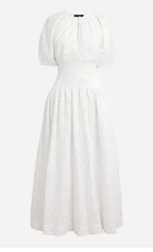 J. CREW Provence Smocked-Waist Midi Dress in Eyelet XS thumbnail 1