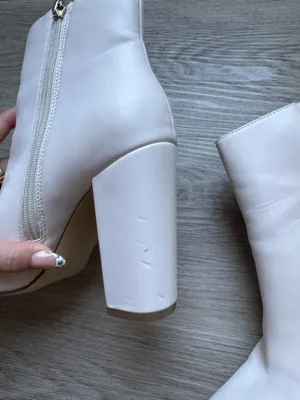 Woman’s Off White Pointed Toe Block Heel Ankle Boots thumbnail 8