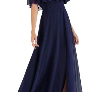 Blue Maxi Formal Dress 8 Ruffle Sleeve Off Shoulder HOCO Eveningwear Wedding thumbnail 4