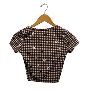 Gingham Print Crop Top Brown White‎ Checkered Cutesy Cottagecore Daisy Size XS thumbnail 6