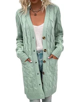 Cable knit buttoned long cardigan thumbnail 2
