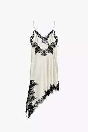 Zara Satin Lace-Trim Slip Dress - Lingerie White with Black Lace thumbnail 16