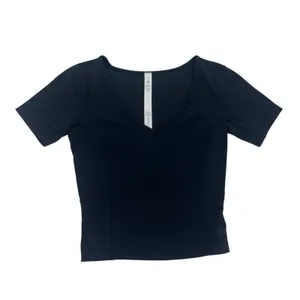 Lululemon Nulu Cropped Slim Yoga Short Sleeve‎ Top Black Size 2 thumbnail 2