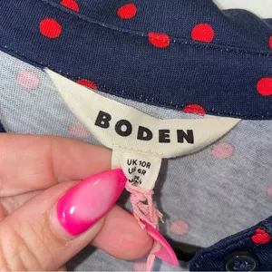 NWT Boden Navy Long-Sleeve Shirt Dress with Red Dot Print thumbnail 6