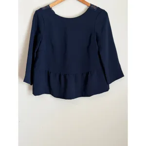 Sezane Louisie Blouse Size 36 US 4 Navy Lace Trim‎ thumbnail 3