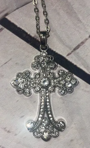 Cross pendant necklace silver diamond accent thumbnail 1