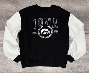 GDS University Iowa Hawkeyes Sweatshirt Womens M Black White Cotton Distressed thumbnail 1