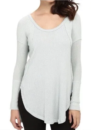 Free People Ventura Waffle Knit Light Blue Scoop Neck Tunic Women’s Medium M thumbnail 1