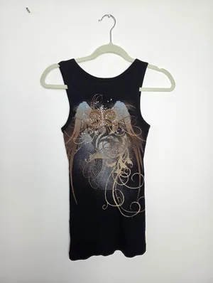 Angel Tank Top Ringer Black Gothic Whimsigoth Affliction Punk Biker Rocknroll M thumbnail 5