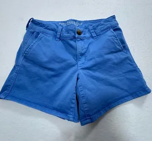 American Eagle Outfitters AEO Twill Midi Super Stretch Blue Chino Shorts Size 8 thumbnail 1