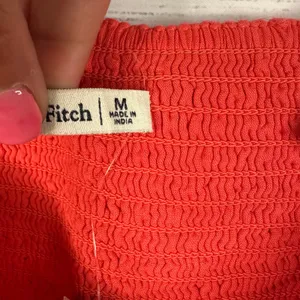 Abercrombie and Fitch NWT Linen Crop Top Size M Coral Smocked Tie Hem Cami thumbnail 4