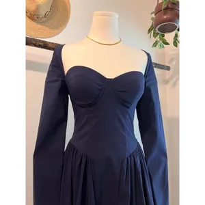 Marthea Navy Blue Corset Long Sleeve Midi Summer Dress Size XS thumbnail 14