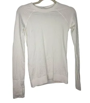Lululemon Textured Pullover Long-Sleeve Top Size 6 White Embossed Running thumbnail 1