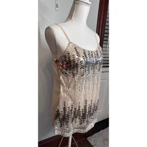 rue21 Womens Medium Champagne Gold Silver Sequin Striped Camisole Top Tank thumbnail 2