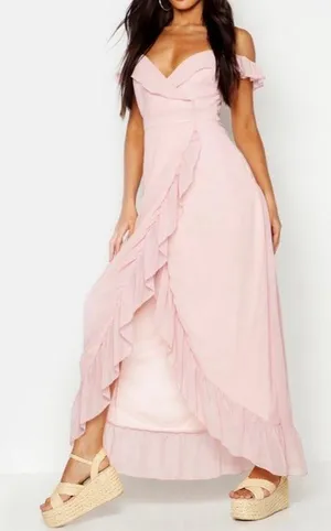Boohoo Blush pink chiffon maxi dress thumbnail 1