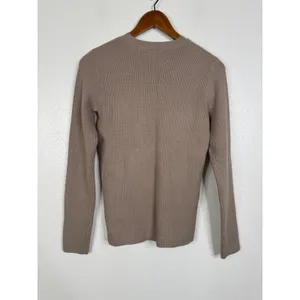 FIGS Ribbed Knit Long Sleeve Sweater Taupe Brown Crew Neck Pocket XS W18LW3003 thumbnail 2