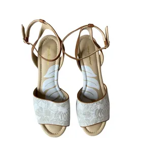 Tommy Bahama Ivy Walk Cream‎ Canvas Wedge Sandals 10 Linen Leather Combo Ankle thumbnail 6