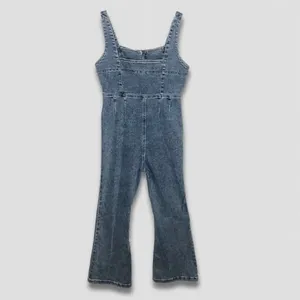 Emory Park Y2K denim jumpsuit bell-bottoms blue zip sexy fitted look groovy hippie boho M thumbnail 2