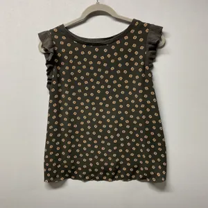 LOFT Petite Womens Top Size M‎ Olive Green Floral Ruffle Sleeve Casual thumbnail 4